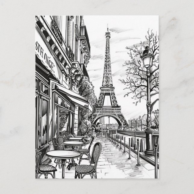 Carte Postale Scènes Paris dessinées à la main (Devant)