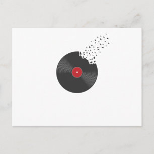 Carte Postale Schallplatte Vinyl Vögel Musik Lied Ton