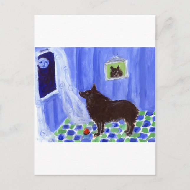 Carte Postale schipperke sens la lune souriante (Devant)