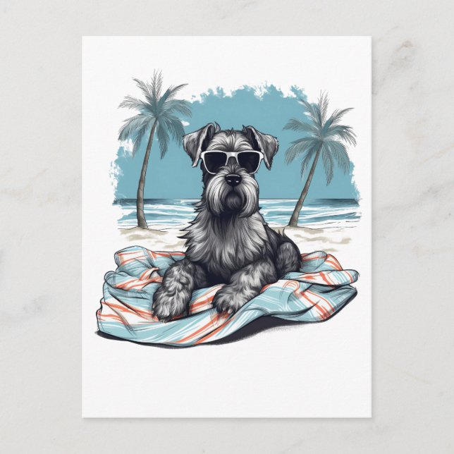 Carte Postale Schnauzer avec lunettes de soleil à la plage (Devant)