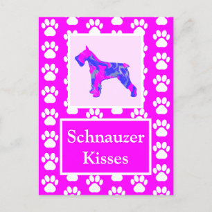 Carte Postale Schnauzer Chien embrasse Silhouette mignonne rose 