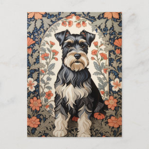 Carte Postale Schnauzer Élégant Fleurs Inspirées de William Morr