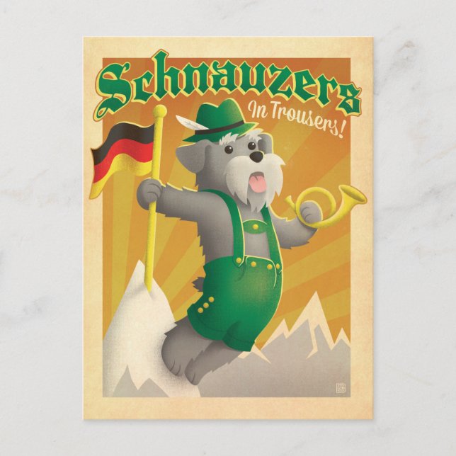 Carte Postale Schnauzers avec pantalon (Devant)