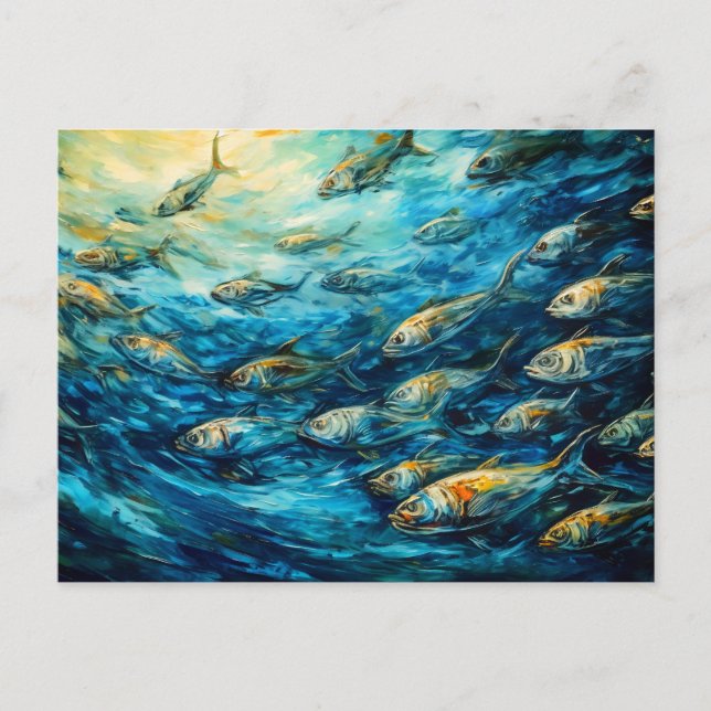 Carte Postale School of Fish in Expressive Ocean Painting (Devant)