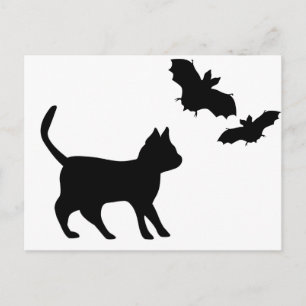 Carte Postale Schwarzer Kater mit Fledermaus