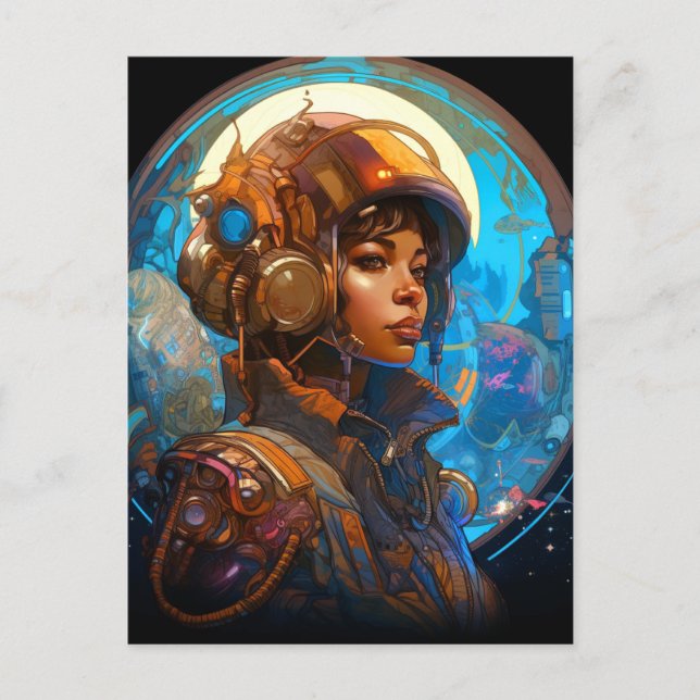 Carte Postale Science-fiction Black Woman Pilote futuriste (Devant)