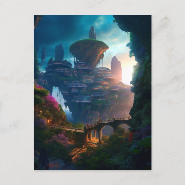 Carte Postale Science Fiction Ville Paysage Sci Fi (Devant)