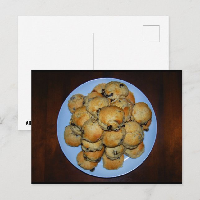 Carte Postale Scones aux fruits présentés sur du bois (Devant / Derrière)