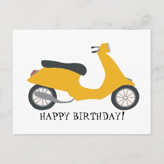 Carte Postale Scooter Jaune mignonne HEUREUX ANNIVERSAIRE PERSON (Devant)