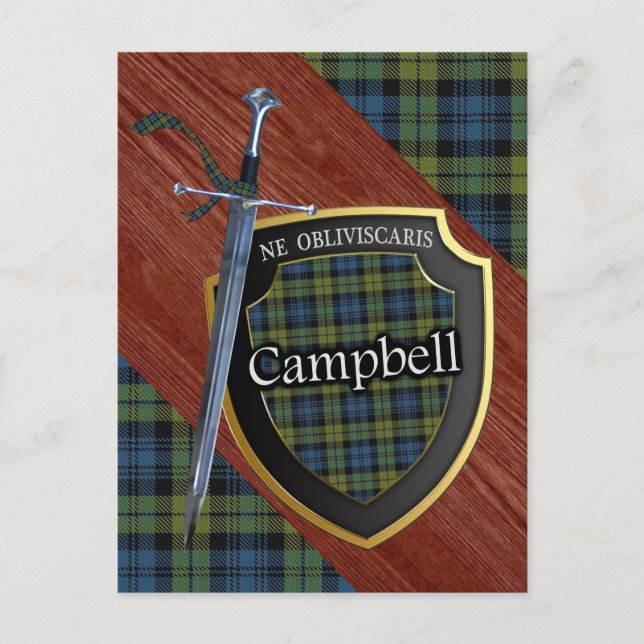 Carte Postale Scottish Campbell Tartan Sword & Shield (Devant)