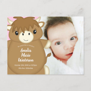 Carte Postale Scottish Highland Baby shower de vache rose