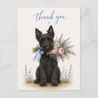 Carte Postale Scottish Terrier Scottie Flower Bouquet Thank You