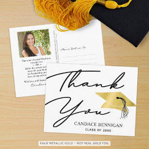 Carte Postale Script Black Gold Photo Merci de graduation