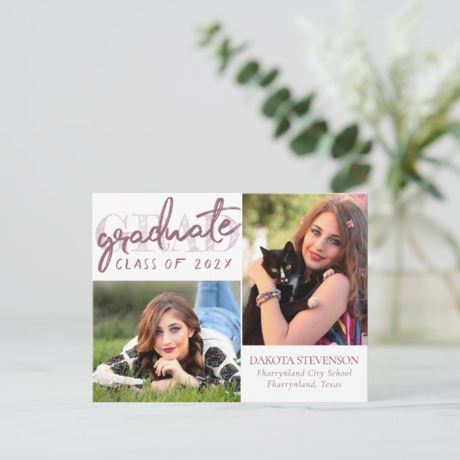 Carte Postale Script Blush Graduate | Merci photo Pink 2 (Debout devant)