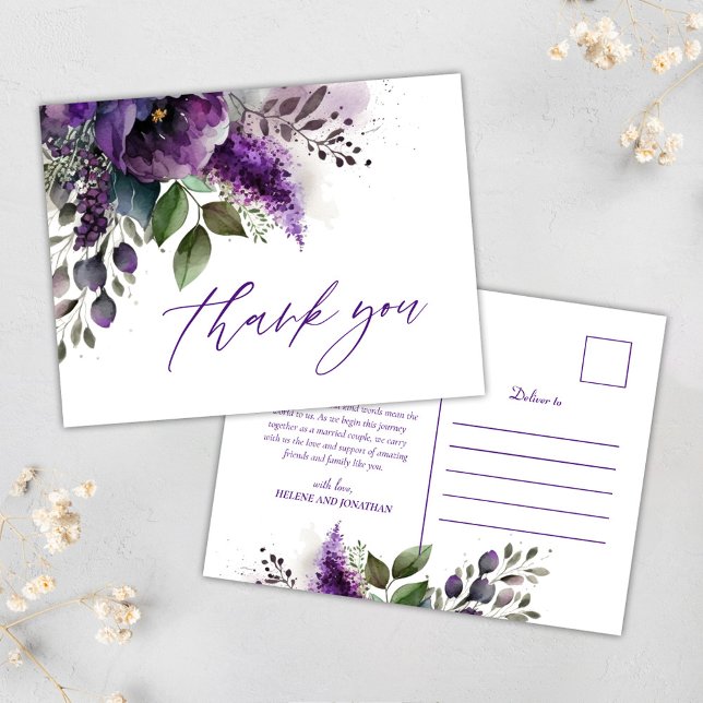 Carte Postale Script botanique moderne Merci de mariage élégant (Modern Botanical Script Elegant Wedding Thank You Postcard)