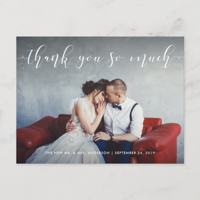 Carte Postale Script d'amour | Merci avec photo (Devant)