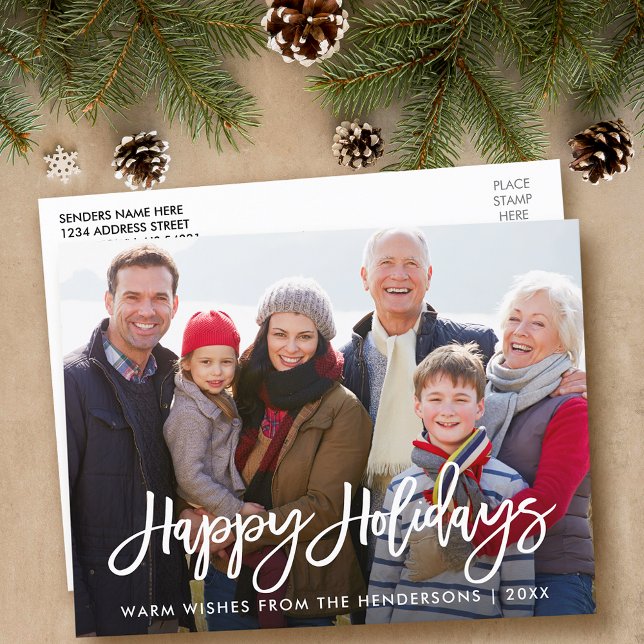 Carte Postale Script de brosse moderne Famille Photo Joyeux jour (Customize to change your personalized text size or text style.)