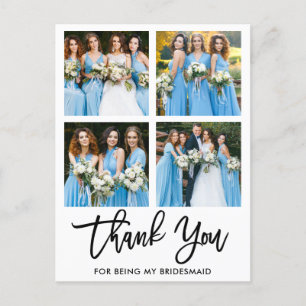 Carte Postale Script de Brush moderne 4 Photo Bridesmaid Merci