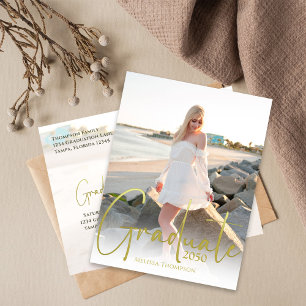 Carte Postale Script de calligraphie or minimaliste deux photos