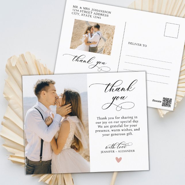 Carte Postale Script de Merci de Mariage de photo de coeur budgé (Créateur téléchargé)