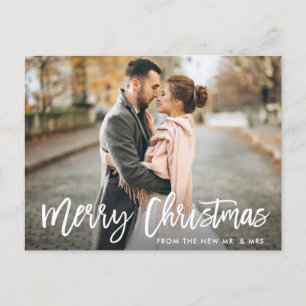 Carte Postale Script de pinceau photo de Noël Nouveau M. et Mme.