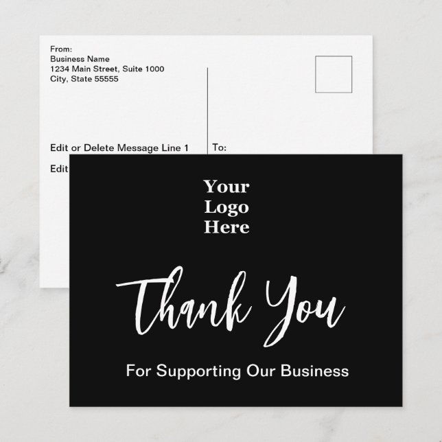 Carte Postale Script de remerciement Logo d'entreprise noir et b (Devant / Derrière)