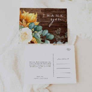 Carte Postale Script de tournesol   Merci Mariage bois