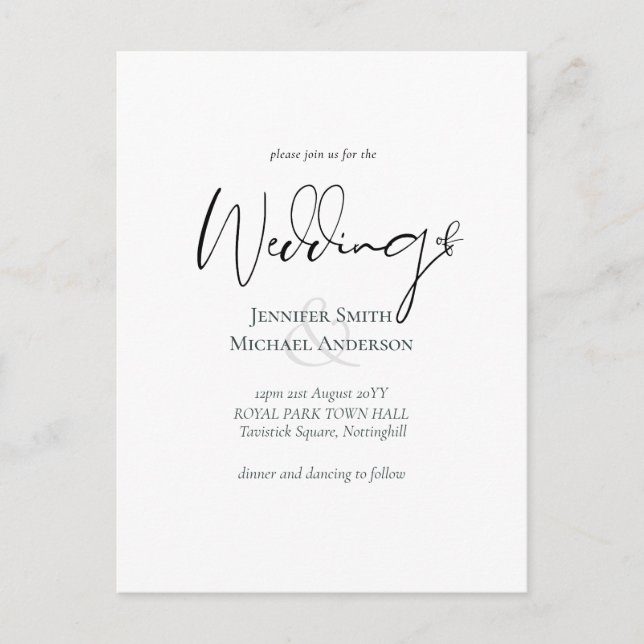 Carte Postale Script d'élégance simple Mariage de budget moderne (Devant)