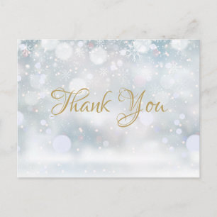 Carte Postale Script doré Flocons de neige Entreprise Merci
