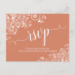 Carte Postale Script en dentelle blanche sur Terracotta Mariage 