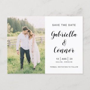 Carte Postale Script et photo Mariage simple Enregistrer la date