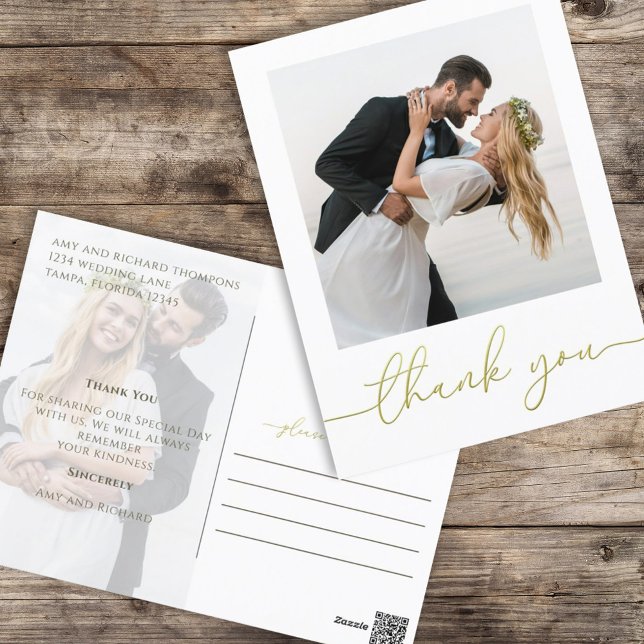 Carte Postale Script Gold Calligraphie moderne Simple Deux photo (Créateur téléchargé)