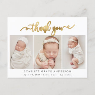 Carte Postale Script Gold moderne Baby Photo Collage Merci