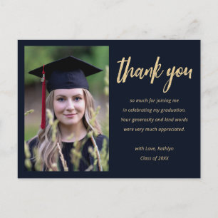Carte Postale Script Gold moderne minimaliste photo Graduation