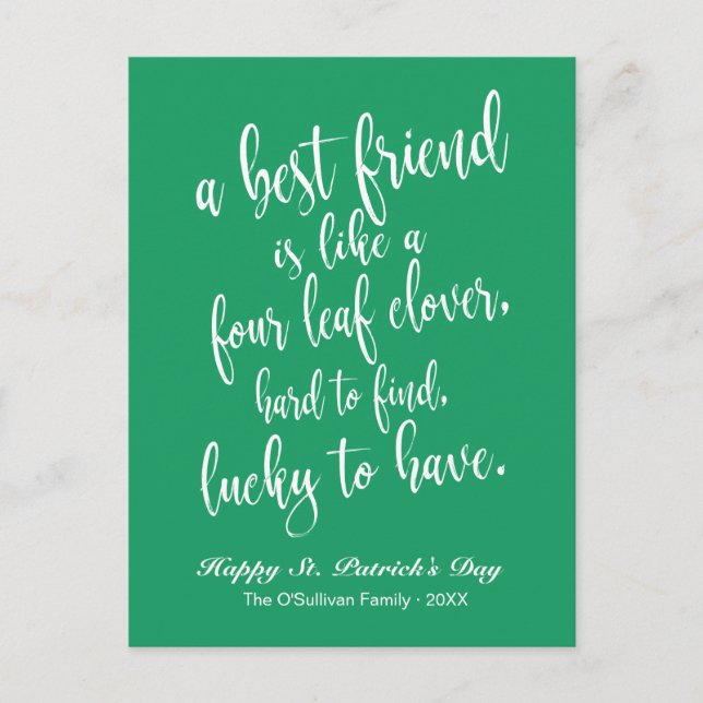Carte Postale Script Irish Friendship Proverb St. Patrick's Day (Devant)