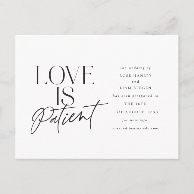 Carte Postale Script Love Mariage reporté Modifier la date (Devant)