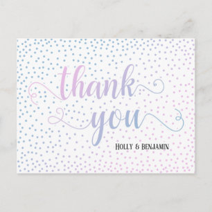 Carte Postale Script Merci Confettis Rose Bleu Baby Shower