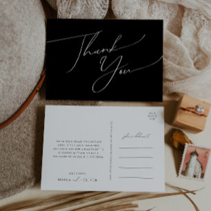 Carte Postale Script minimal Whimsical   Merci Mariage noir