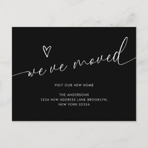 Carte Postale Script minimaliste de coeur noir Nous avons bougé