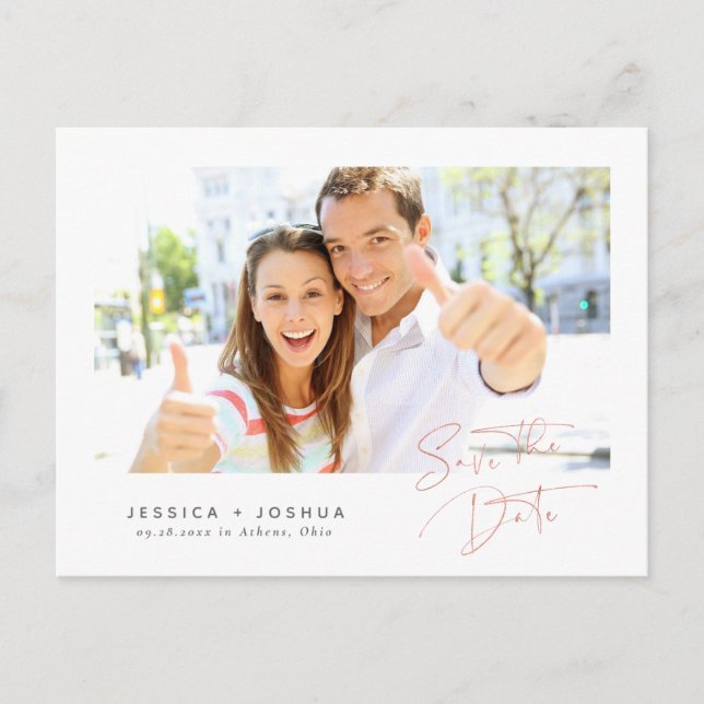 Carte Postale Script minimaliste Rose Gold Photo Enregistrer la  (Devant)