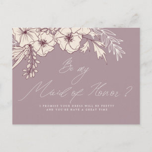 Carte Postale Script moderne Creme Floral Maid of Honor