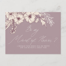 Carte Postale Script moderne Creme Floral Maid of Honor
