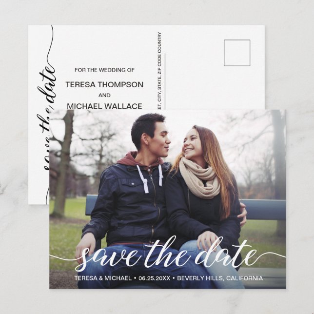 Carte Postale Script moderne de photo de engagement personnalisé (Devant / Derrière)