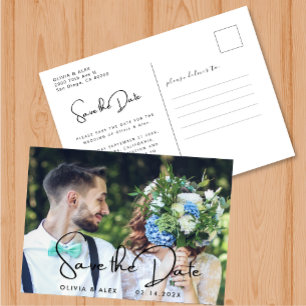 Carte Postale Script moderne mariage photo Enregistrer la date