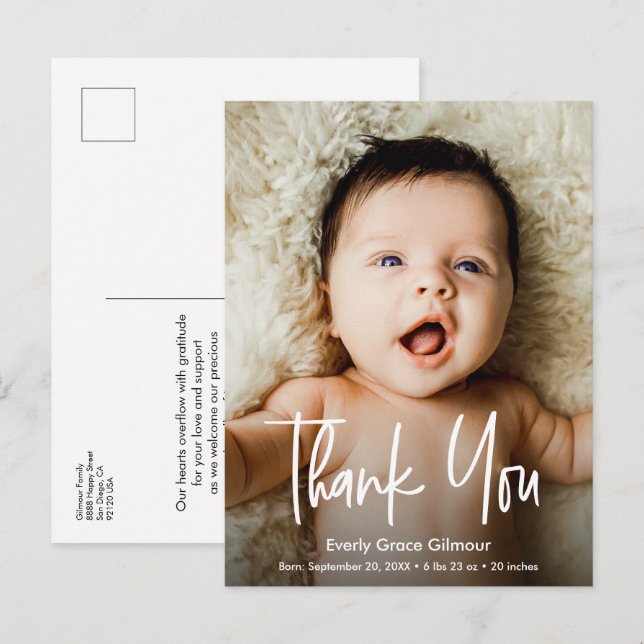 Carte Postale Script moderne photo personnalisée Baby shower d'é (Devant / Derrière)