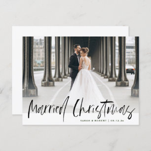 Carte Postale script noir marié christma mariage faire-part