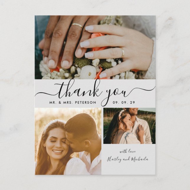 Carte Postale Script simple 4 collage de photos Mariage Merci P (Devant)