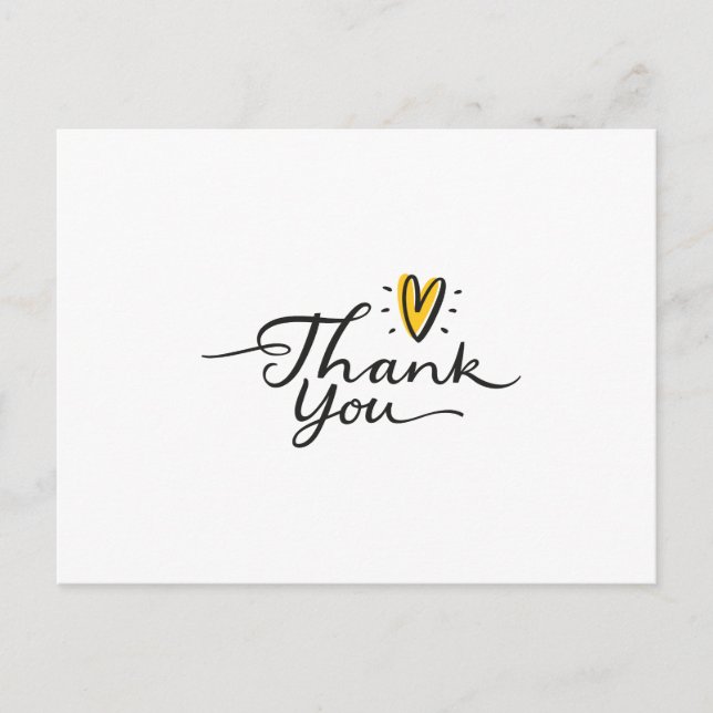 Carte Postale Script simple mignon Merci de coeur jaune (Devant)