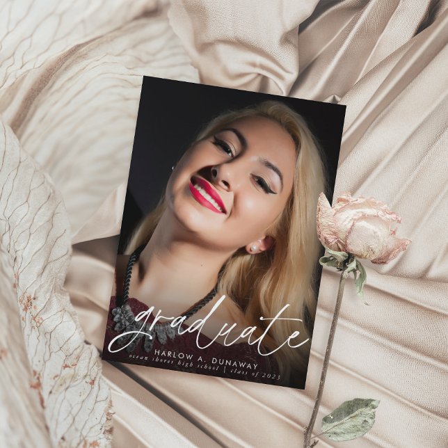 Carte Postale Script tendance Deux Faire-part de graduation phot (Créateur téléchargé)