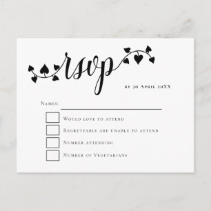 Carte Postale Script typographie coeurs Swashes mariage RSVP